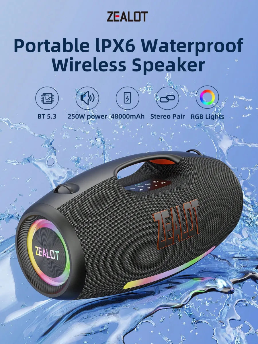 Portable Speakers, Massive Bass Party Boombox IPX7 Waterproof Speaker - Large