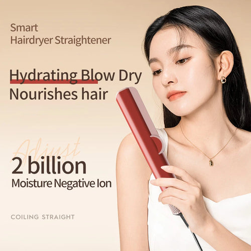 2-in-1 ヘアドライヤーとストレートアイロンのデュアルヒートマイナスイオンヘアスタイラー、速乾性とストレートニングを実現、旅行や家庭での使用に最適
