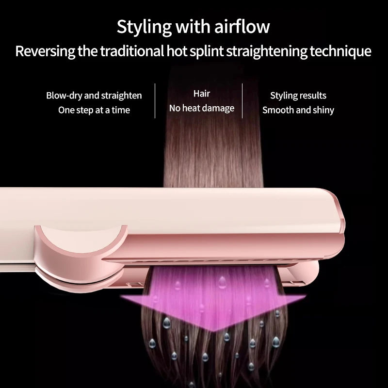 2-in-1 ヘアドライヤーとストレートアイロンのデュアルヒートマイナスイオンヘアスタイラー、速乾性とストレートニングを実現、旅行や家庭での使用に最適
