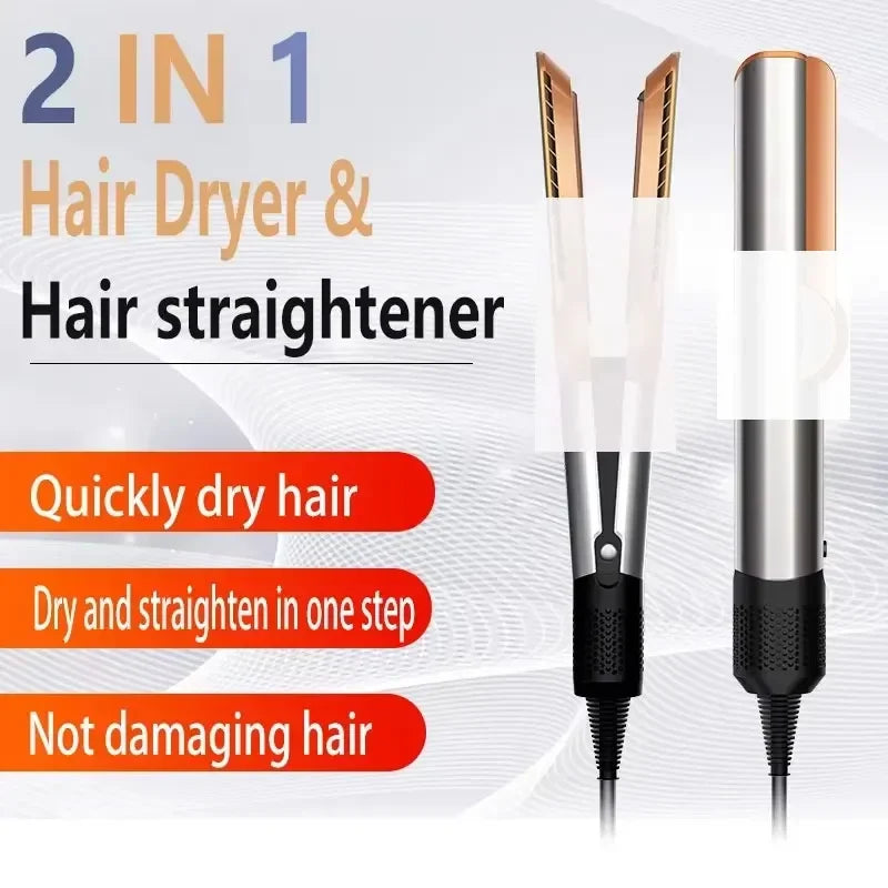 プロ仕様 2-in-1 ヘアドライヤー＆ストレートアイロン マイナスイオンアイロン 長時間スタイリングツール ウェット＆ドライストレートアイロン